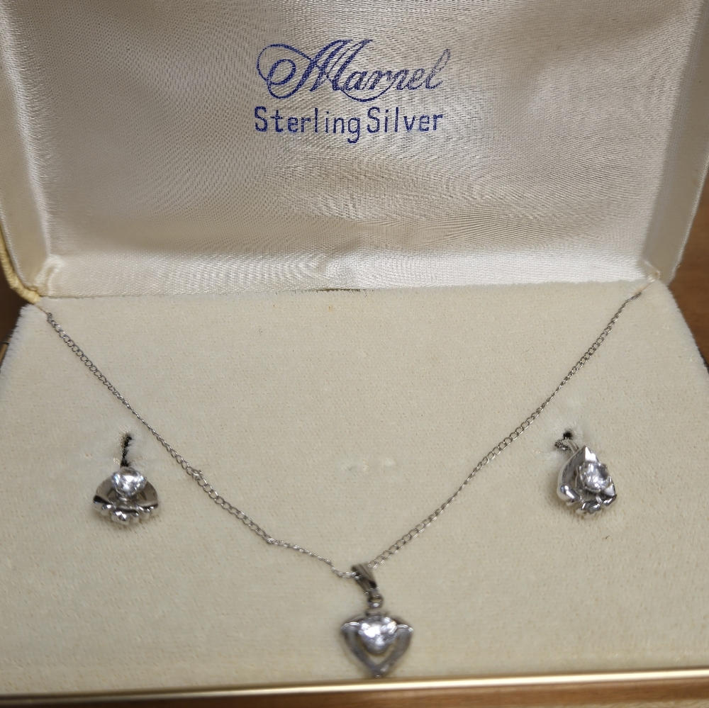 Vintage Marnel Sterling Silver Heart Necklace Set